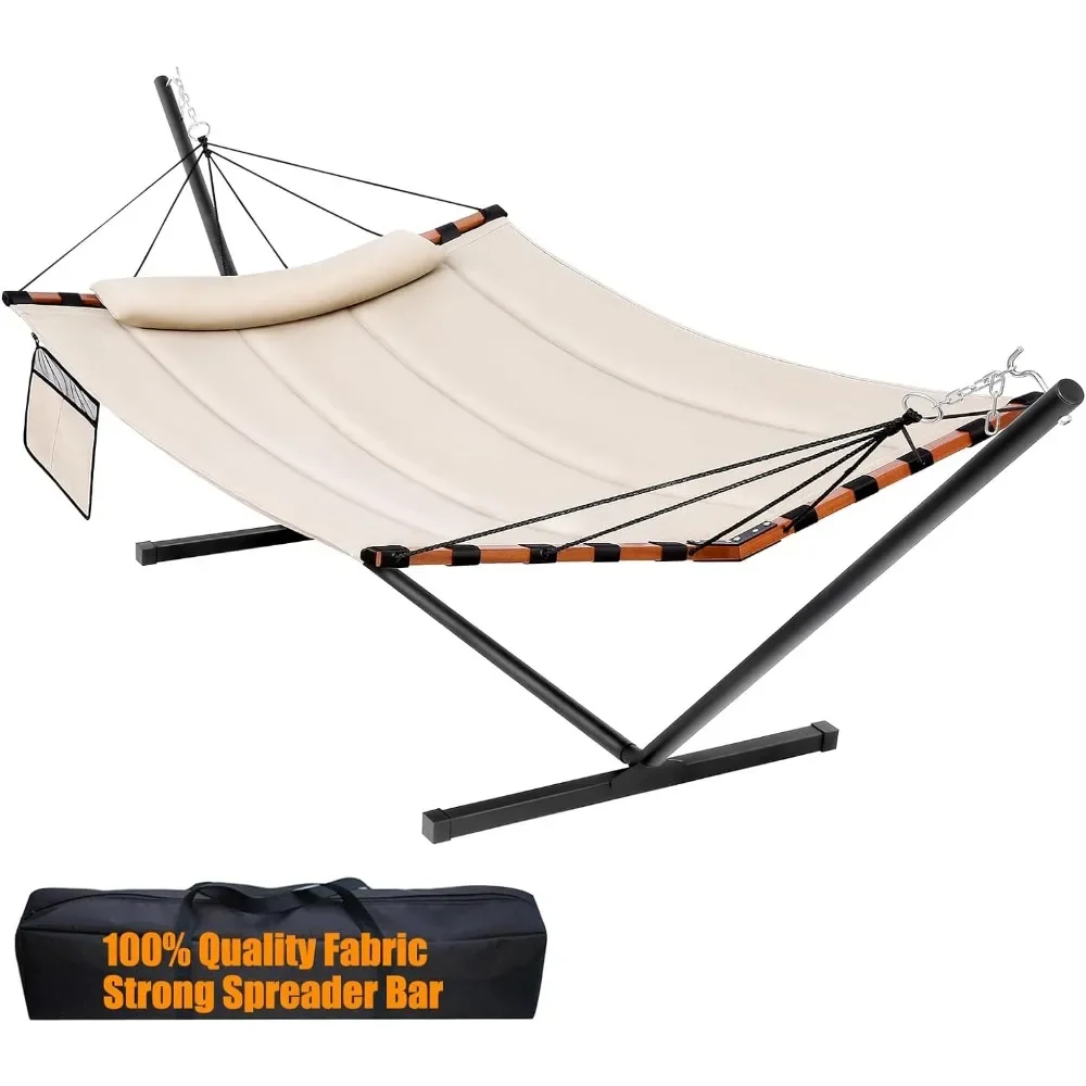 

12FT 2 Person Hammock with Stand Included 55 x 79IN Large Hammock 450LB Capacity,for Patio, Garden, Backyard, Beach,- Beige