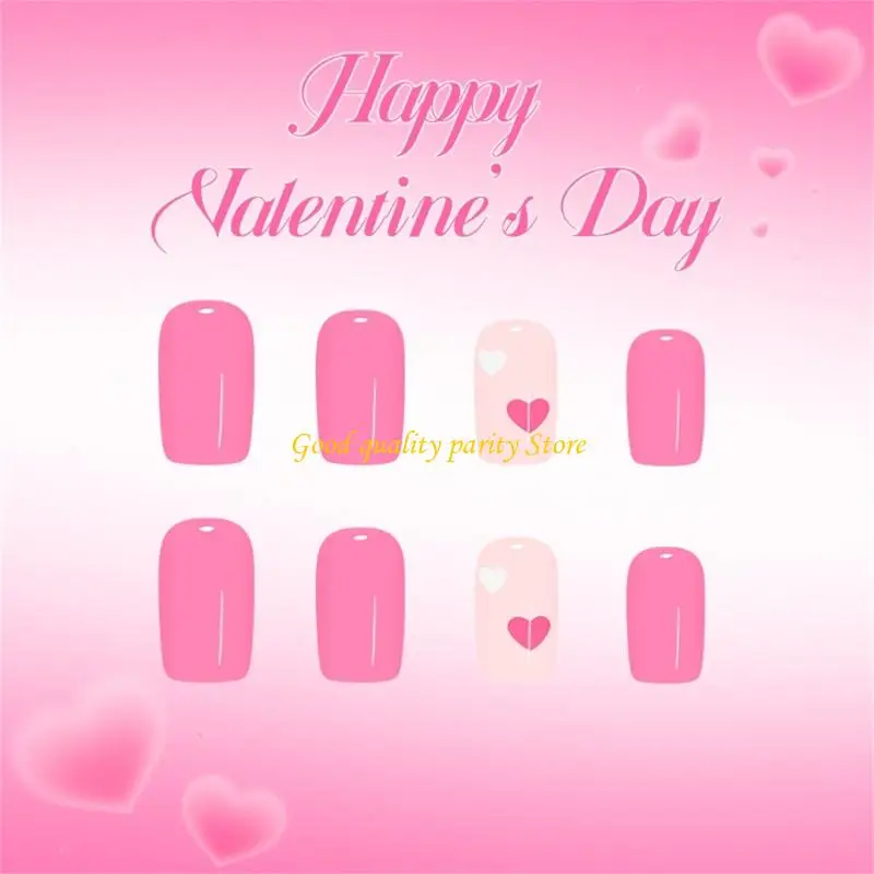 M4YA – faux ongles ovales brillants, 24 pièces, rose doux, cœur blanc, nœuds, accessoires prêts pour fête