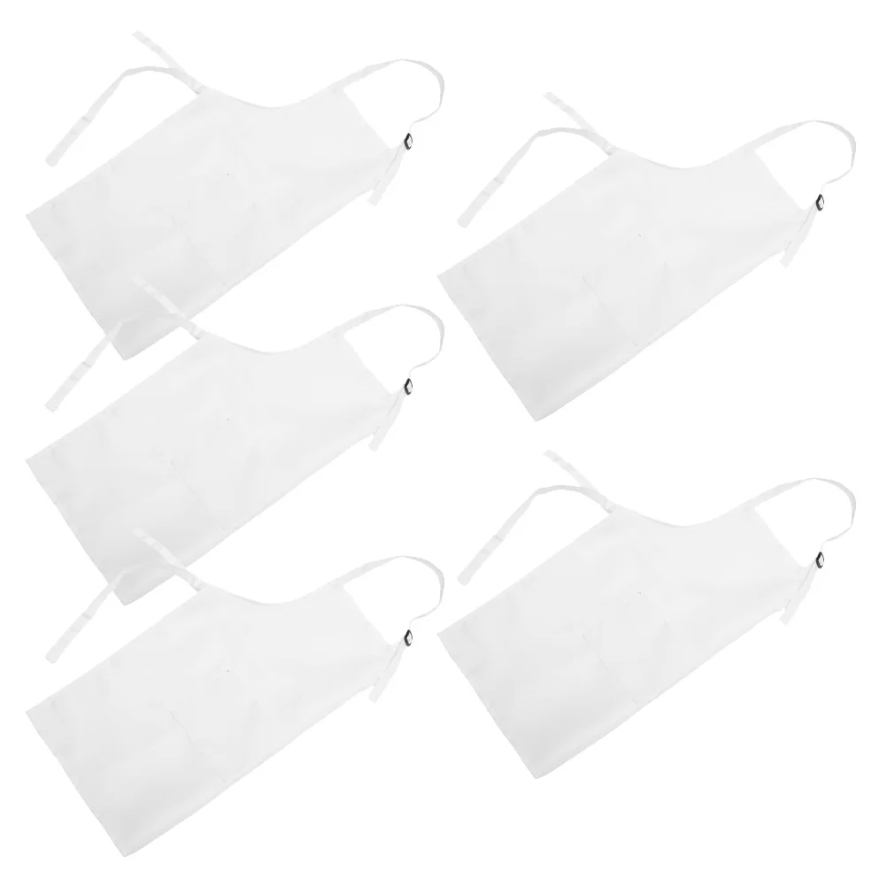 

5pcs Kids Art Apron Polyester Painting Apron White L Size 8-12 Years Polyester Painting Smock Comfortable Reusable