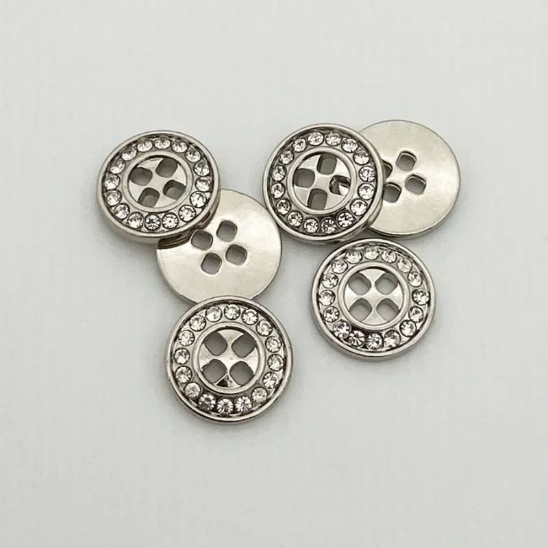 20pcs Metal Buttons 12mm Round 4-hole Buttons Beautiful Rhinestone Ornament Woman Apparel Sewing Supplies