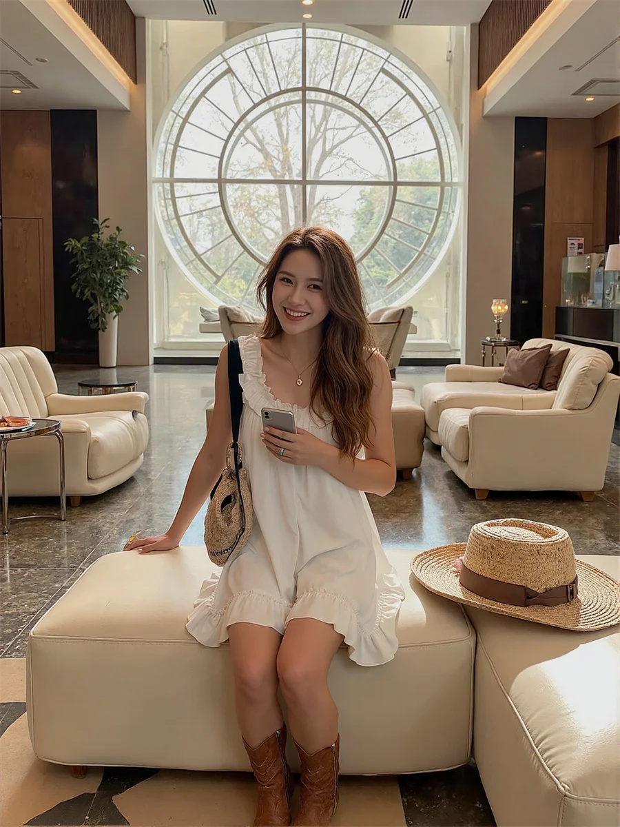 Women's White Dresses Woman 2025 Loose Mini Draped Sleeveless Cocktail Backless Bodycon Patchwork Beach Sweetheart Vintage