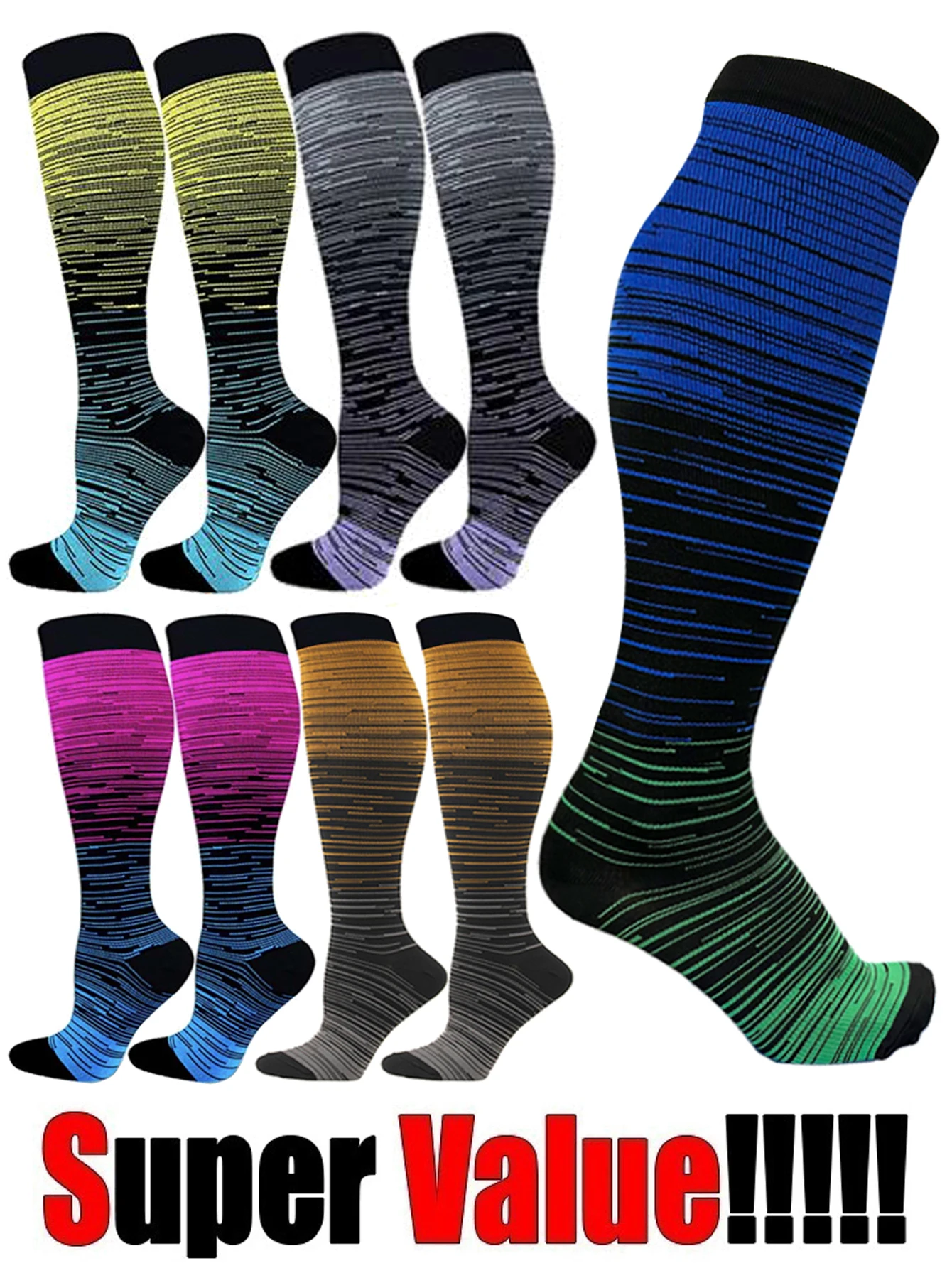 

Давящие носки, полосатые компрессионные чулки с градиентом для мужчин и женщин, компрессионные носки для езды на велосипеде и спорта