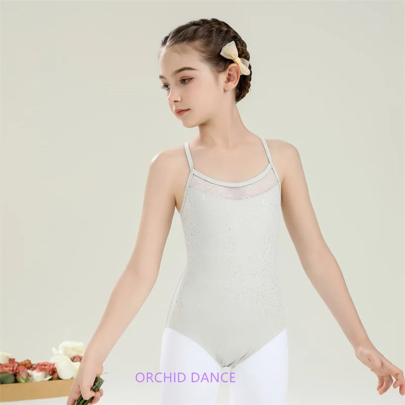 New Coming Fashion Cute Kids Girls Children Sparkling Spandex Blue Pink Lilac Cream Camisole Ballet Leotards Dance Skirts