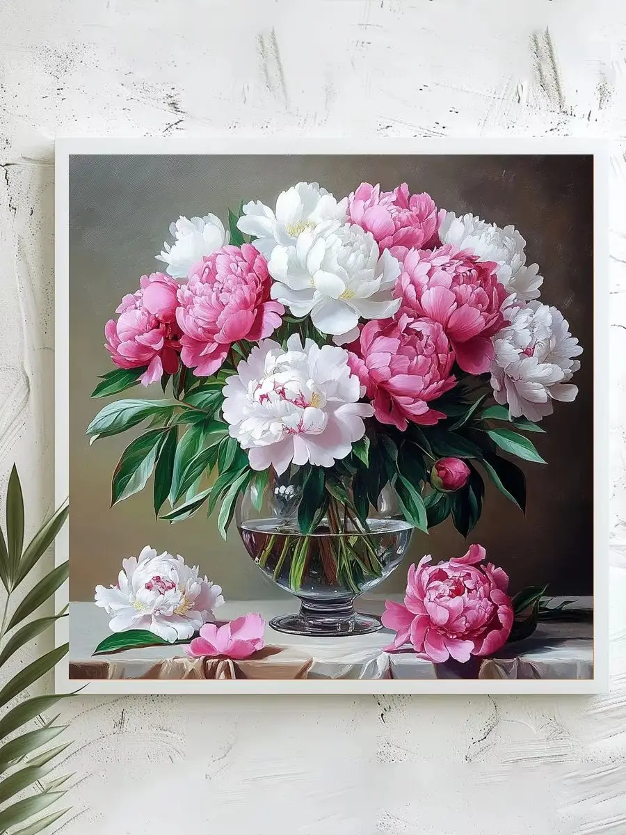 1 Stück 40x40 cm/15,74 Zoll, 11Ct/14Ct Kreuzstich-Set, DIY Valentinstagsgeschenk, Stickerei-Set für Festlichkeiten, Pfingstrosen in Vase – Detail 1