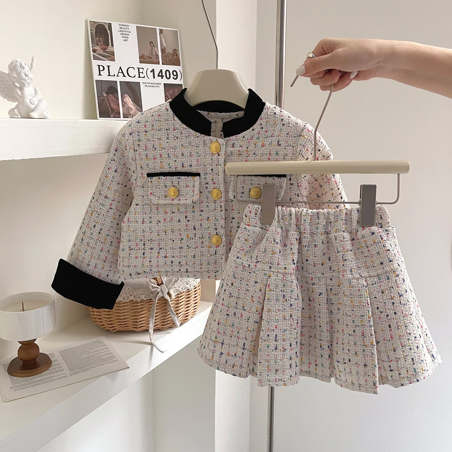 Children's Clothing Sets Single Breasted Coat + Pleated Skirt 2pcs Kids Clothes Girls Kids Boutique Clothes Baby Girl Outfit Set