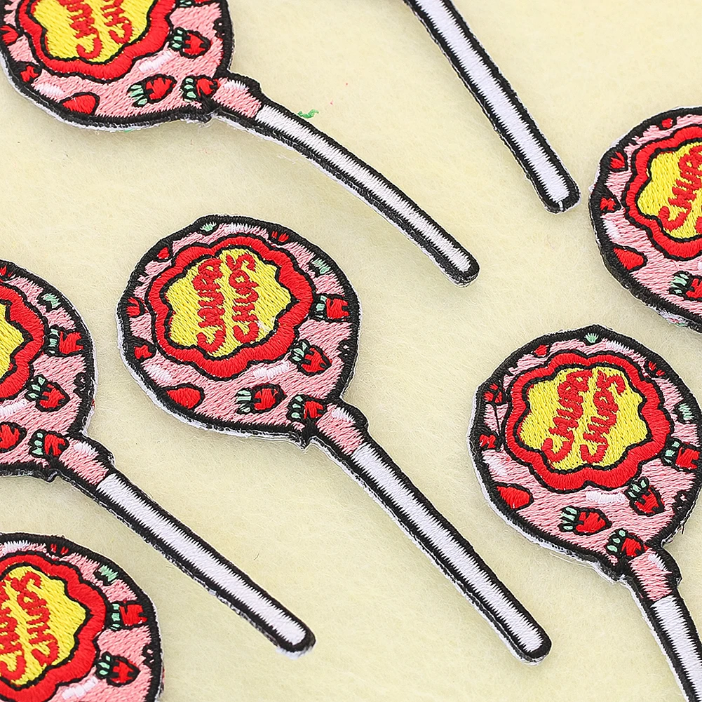 2PCS Embroidered Strawberry Lollipop Stickers Custom Iron on Transfers for Clothing Patches DIY Holes Embellishments Accessories