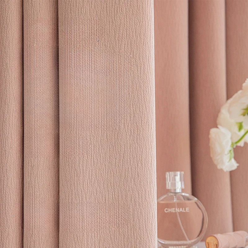 Thickened Chenille Curtains for Living Room Bedroom High-end Fabric Blackout  Cream Pink White