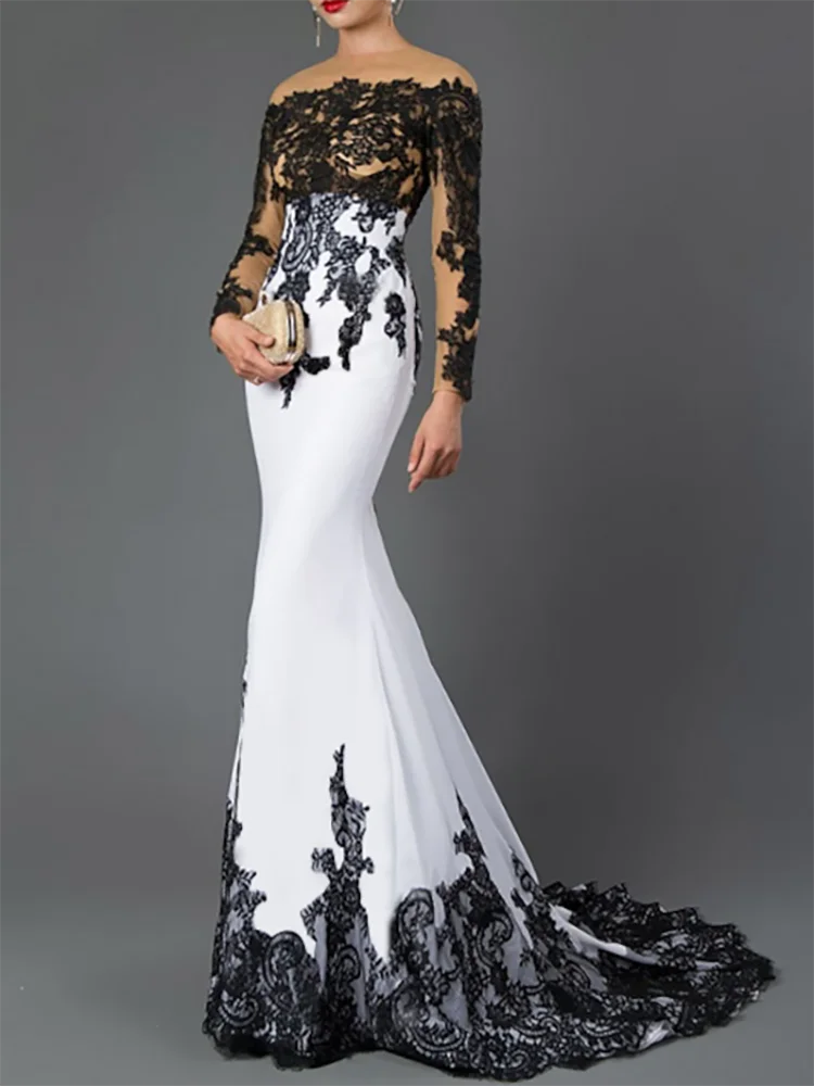 

Evening dresses for gala Black And White Mermaid Long Sleeves prom dresses 2025 vestidos de fiesta dresses for special occasion