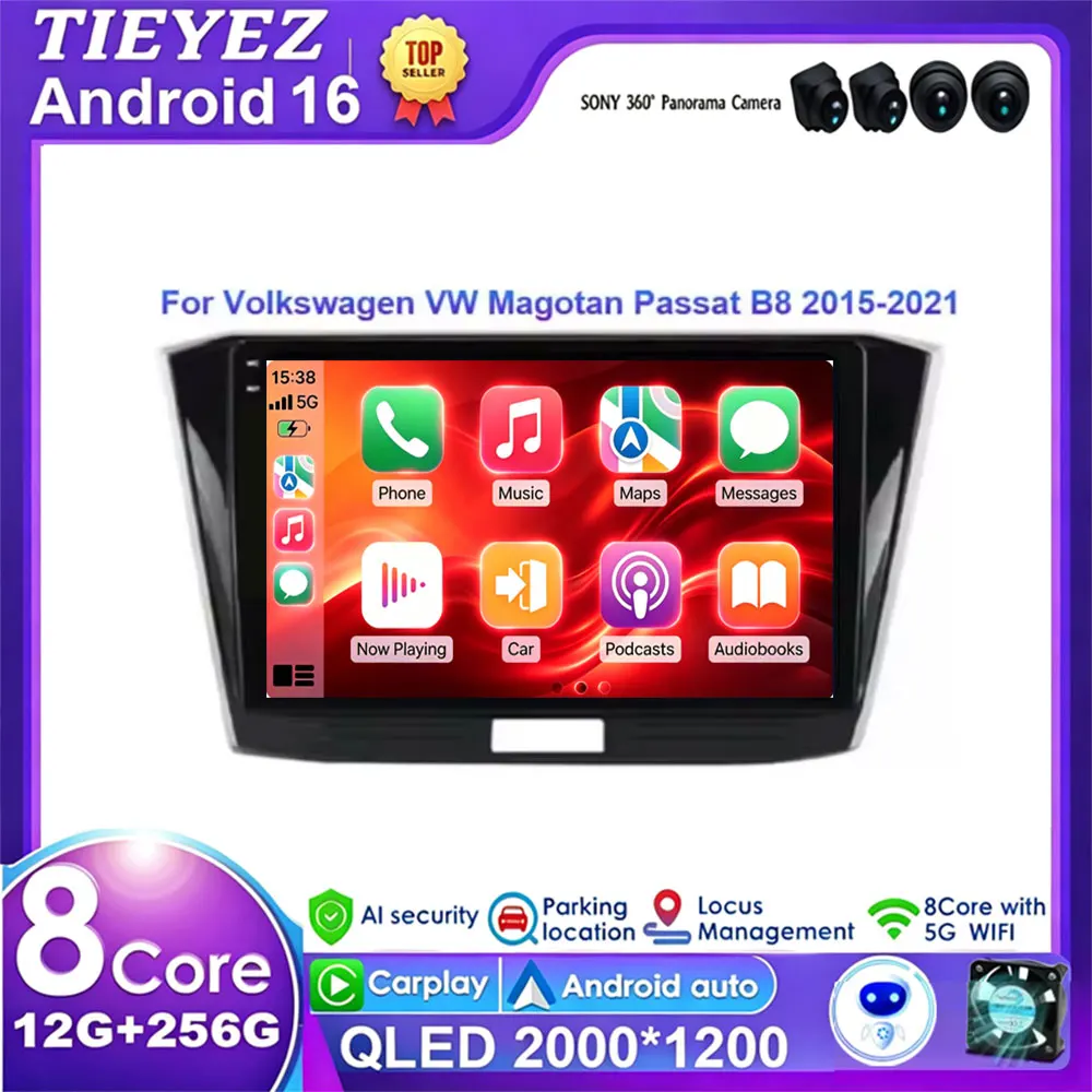 Android 16 For Volkswagen VW Magotan Passat B8 2015 2016 - 2021 Car Radio GPS Player Multimedia Stereo CarPlay BT