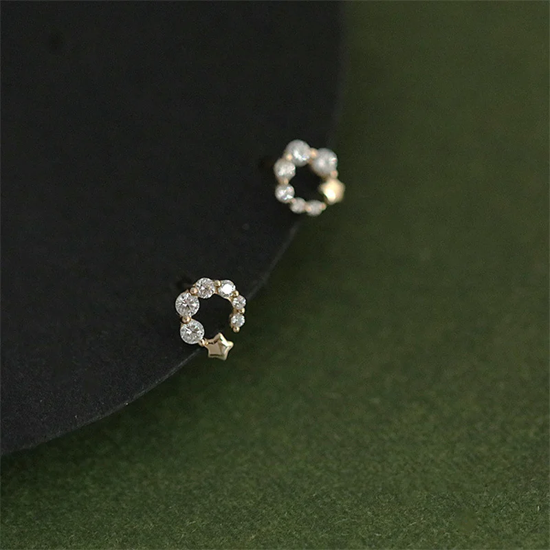 925 Sterling Silver Plated 14K Gold Gradient Zircon Star Earrings for Women Exquisite Small Jewelry Accessories