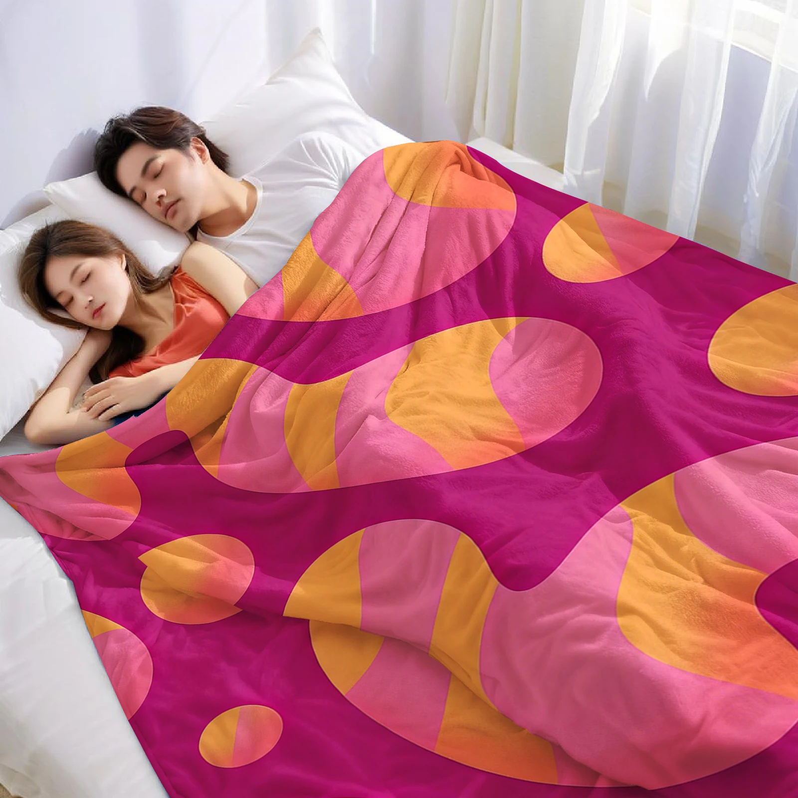 Pink Orange Candy Lightweight Microfiber Flannel Blanket Soft Warm Cozy Throw All Season for Bed Sofa Office Travel Gift