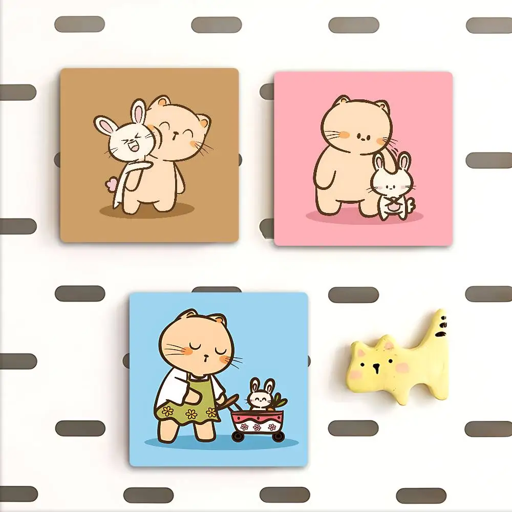 Cat And RabbitS Cartoon Personalized Picture Refrigerator Magnets Square Wedding Favors Magnetic Decoration Craft