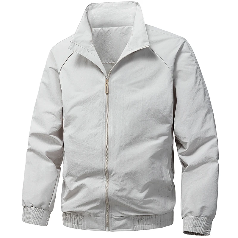 

Весенняя бежевая рабочая куртка для мужчин с воротником-стойкой, модная брендовая осенняя универсальная высококачественная куртка-карго для мужчин