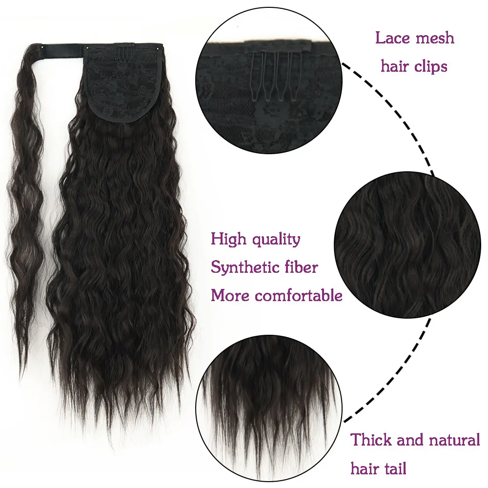 MERISIHAIR-Queue de cheval synthétique longue ondulée pour femme, postiche ronde, extensions de cheveux, queue de cheval noire et brune