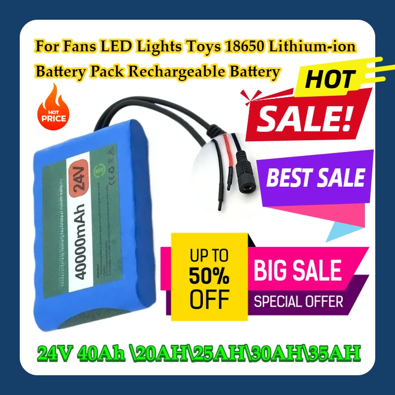 

For Fans LED Lights Toys 18650 Lithium-ion Battery Pack Rechargeable Battery 24V