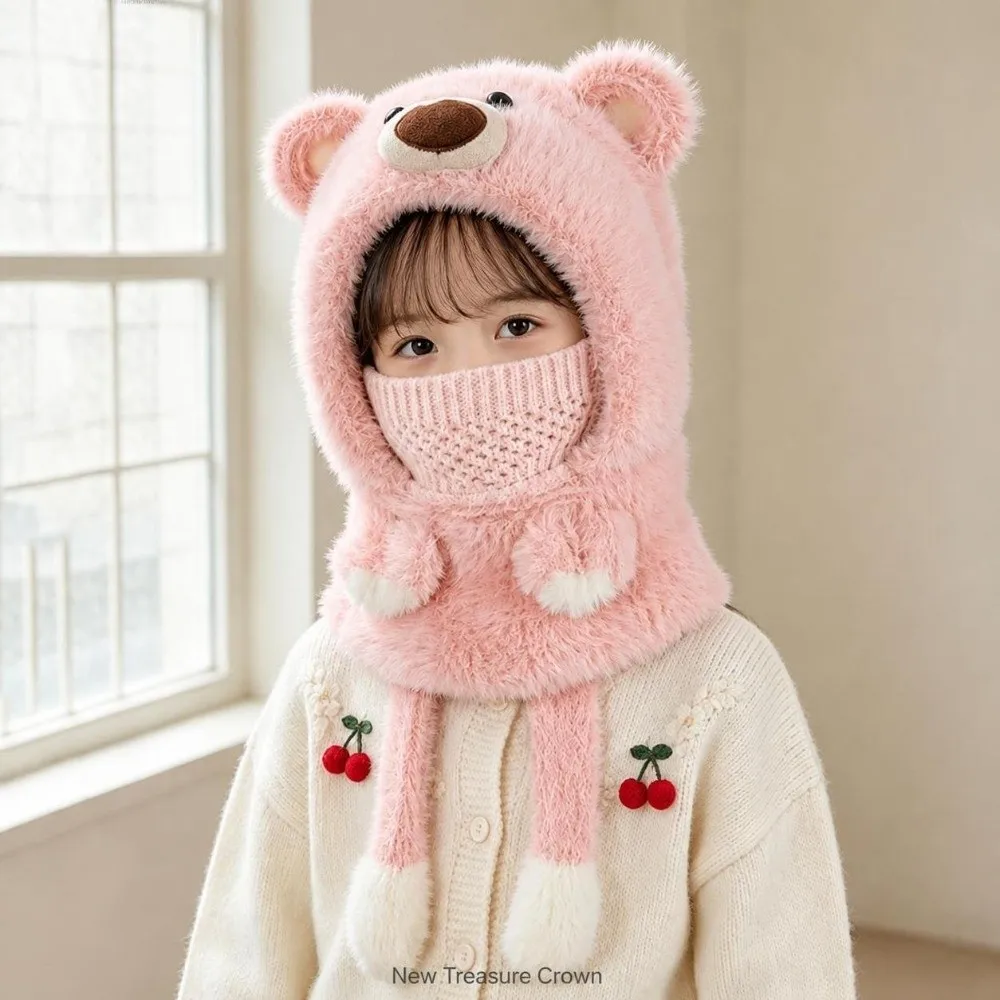 3-in-1 Design Winter Balaclava Hat Polyester 49cm to 54cm Head Circumference Face Cover Scarf Hat 4-10Years Warm Lining