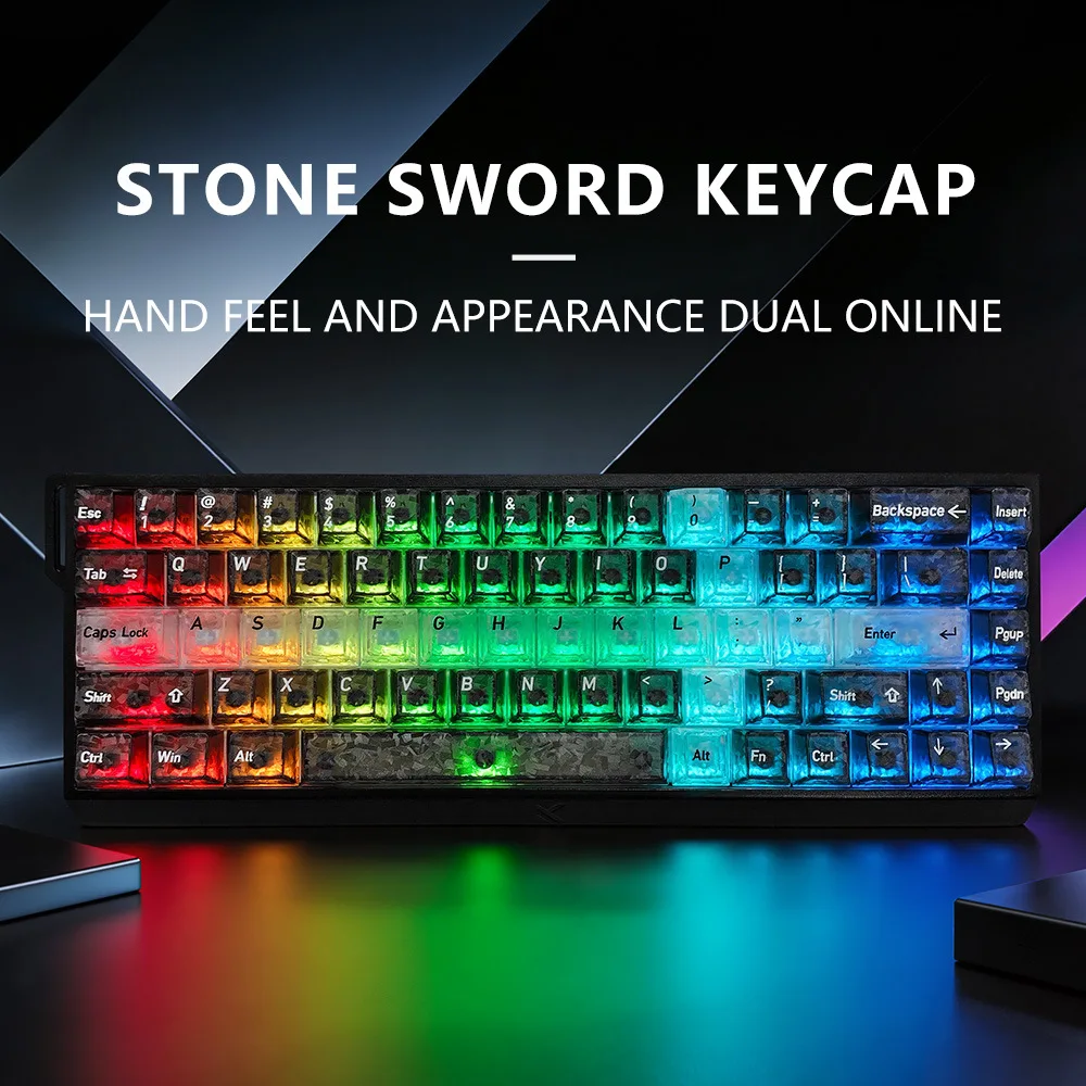 Forged Carbon Fiber Pattern Ten Swords Keycaps PC Transparent Backlit Keycaps for Mechanical Keyboard