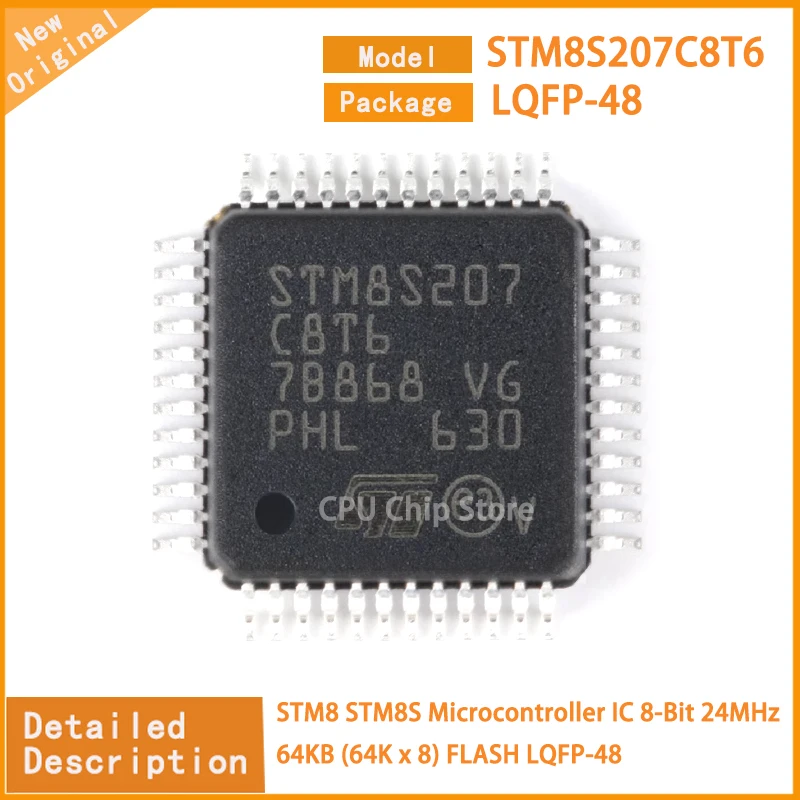 5Pcs/Lot  New Original  STM8S207C8T6 STM8S207  Microcontroller IC 8-Bit 24MHz 64KB (64K x 8) FLASH LQFP-48