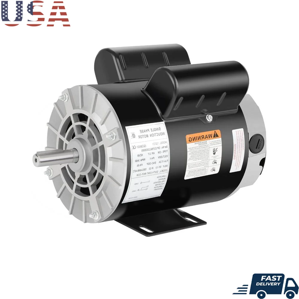 

3.7 HP Electric Motor Air Compressor 230V 3450 RPM Single Phase 5/8 Keyed Shaft Open Drip Proof Heavy Duty