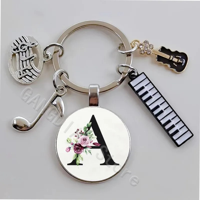 DIY Music Teacher A-Z Letter Glass Keychain Pianist Gift Music Note Jewelry Becomes Your Favorite Souvenir