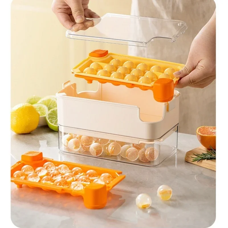 Bandeja de cubo tipo prensa con caja de almacenamiento, fabricante de cubitos de hielo, Gadget de cocina, molde de cubo de hielo para fabricante de cerveza