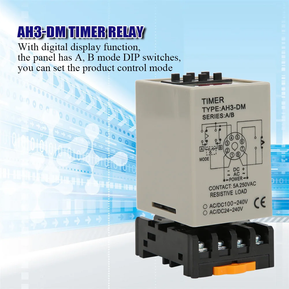 

Delay Timer Relay Digital Display A/B Dual Mode with Base High Accuracy AC220V AH3-DM Dual Mode Delay Timer Relay Timer Relay