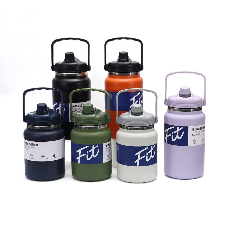 Handheld Space Flask Large Capacity Portable Outdoor Sports Water Bottle Insulated Straw Cup Stainless Steel with Locking Lid