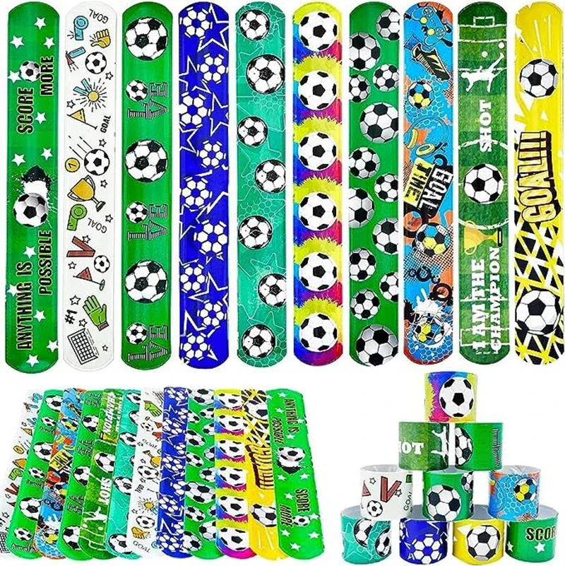 12/24/36Pcs Pack Football Pattern Slap Bracelets Birthday Party Favors Football Carnival Gifts Classroom Prize Giveaways Fillers