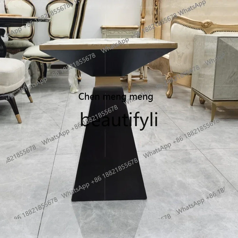 طاولة زاوية لغرفة المعيشة ذات طراز فاخر وخفيف وطاولة قهوة صغيرة ولوحة قشرة #2