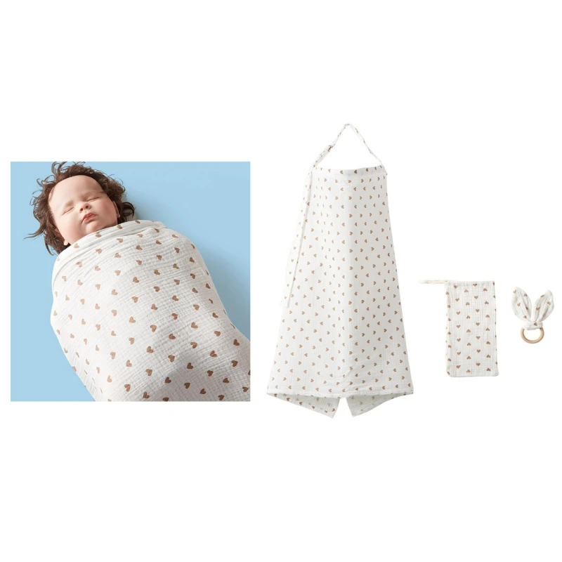 Multi-functional Nursing Poncho Burp Towel Teething Set Fashionable Nursing Cover Burp Cloth with Teething Toy Combos P31B