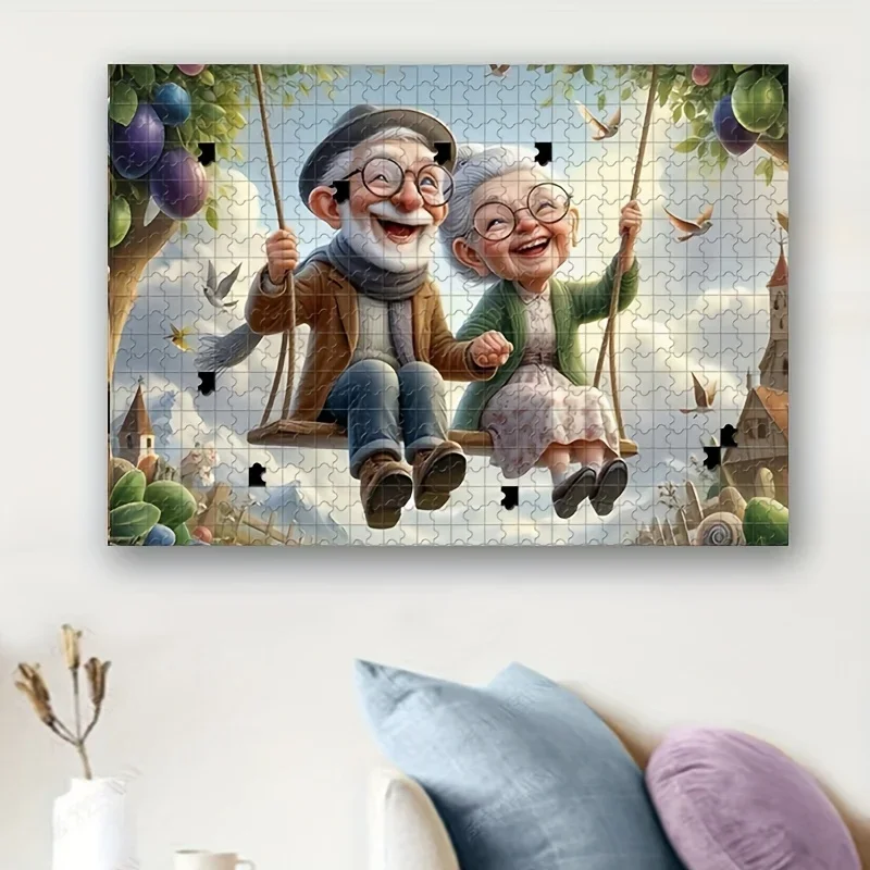 1000pcs Grandpa & Grandma Swing Puzzle for Adults & Seniors - Large Puzzle with Couple Scene, Portable DIY Challenge, Birthday
