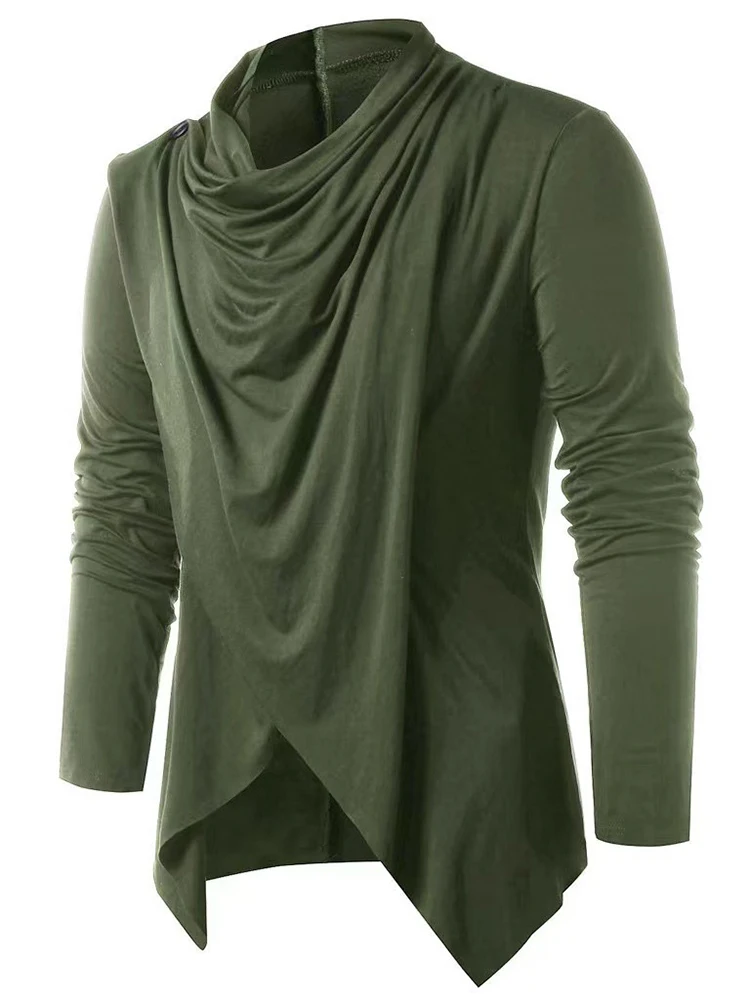 Stylish Irregular Cross Wrap Draped Neck T Shirt Men Spring Summer Vintage Solid Color Long Sleeve Tees Mens Daily Casual Tops