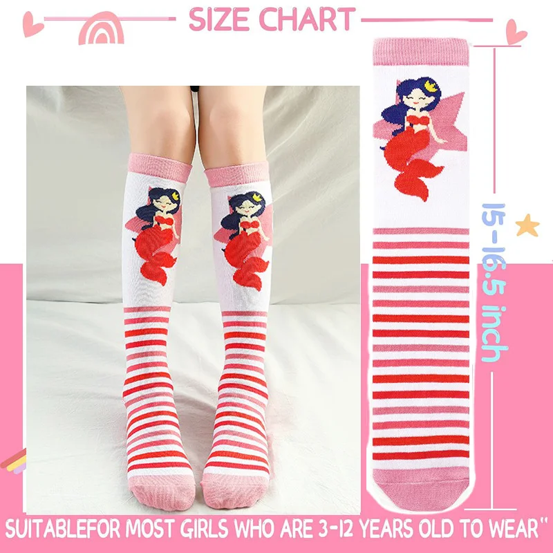 6Pairs/Lot 2-14Years Children Girls Socks Soft Cotton Toddler Leg Warmers Mermaids Cartoon Socks For Kids Knitted Girl Knee Sock