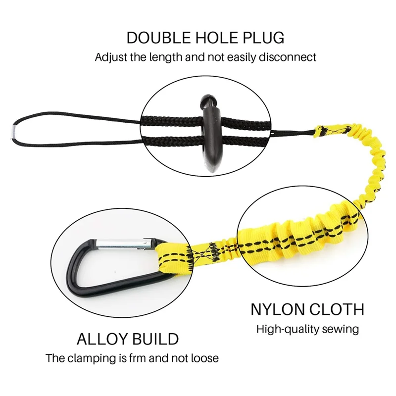 AC88-5 Pack Retractable Bungee Cord With Aluminum Lock Carabiner And Adjustable Loop End Yellow