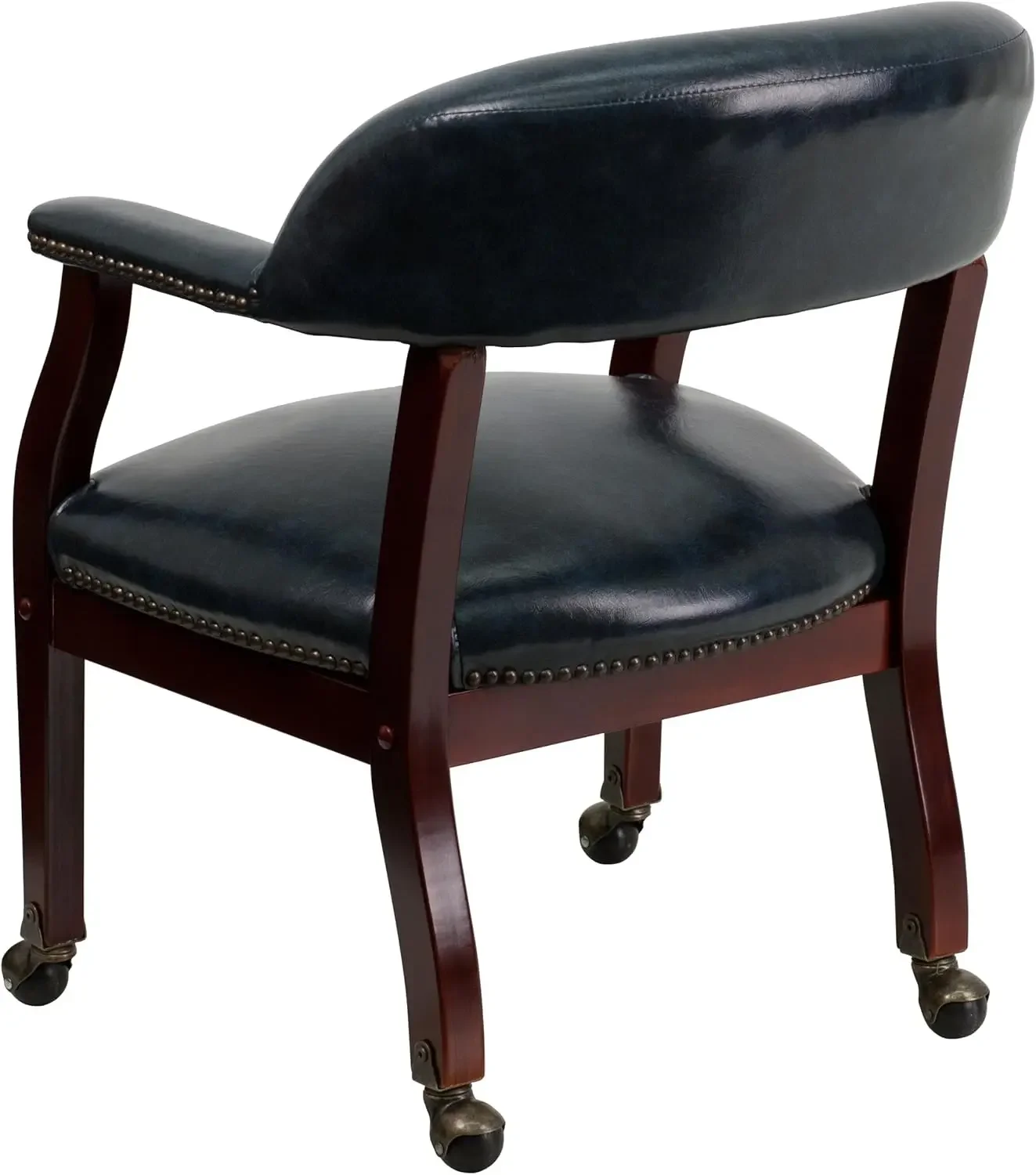 Furniture Sarah Navy Vinyl Luxurious Conference Chair with Accent Nail Trim and Casters