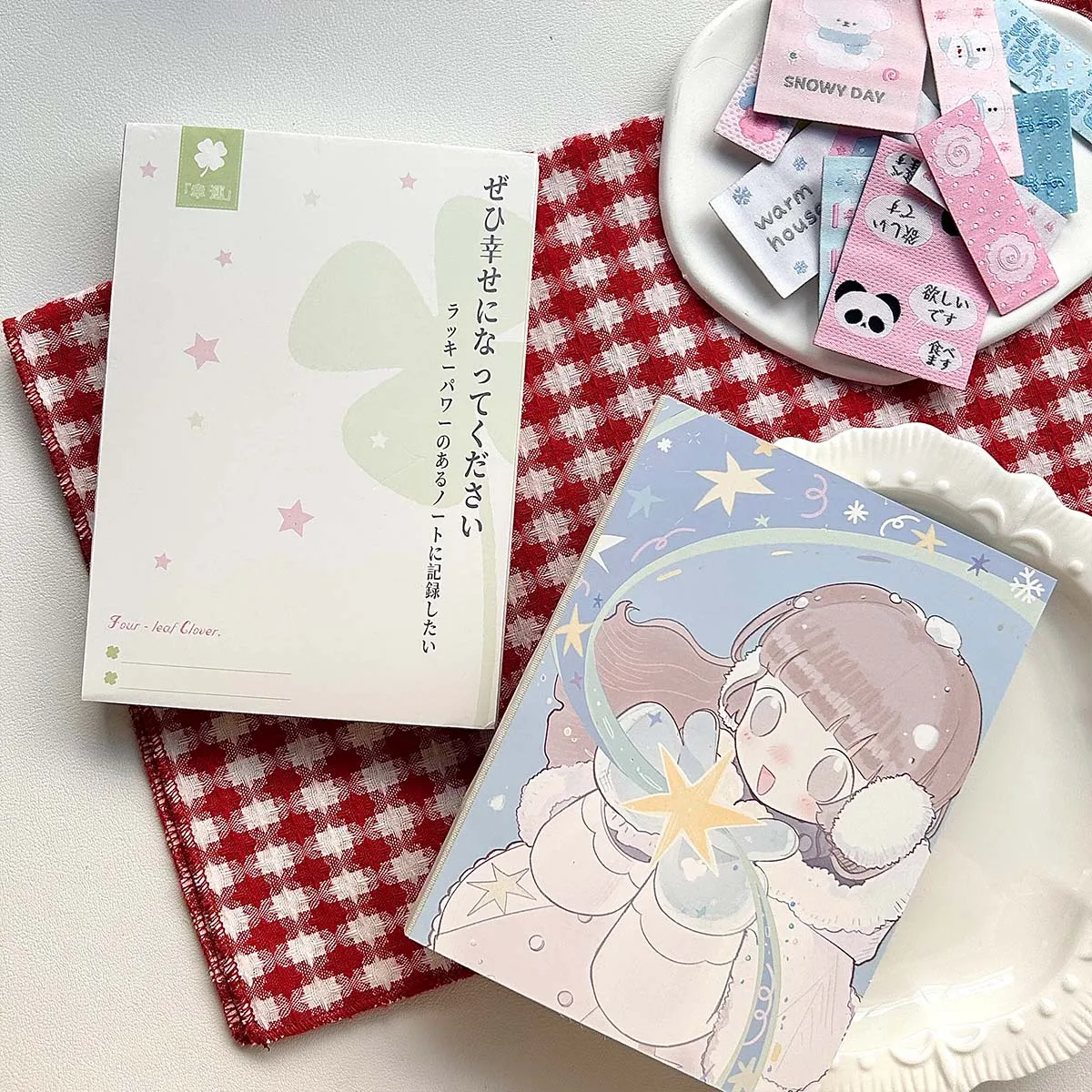 160P/80sheets A6 Notebook Four-leaf Clover Kawaii Notebook Winter Night Stationery School Office Supplies Writing