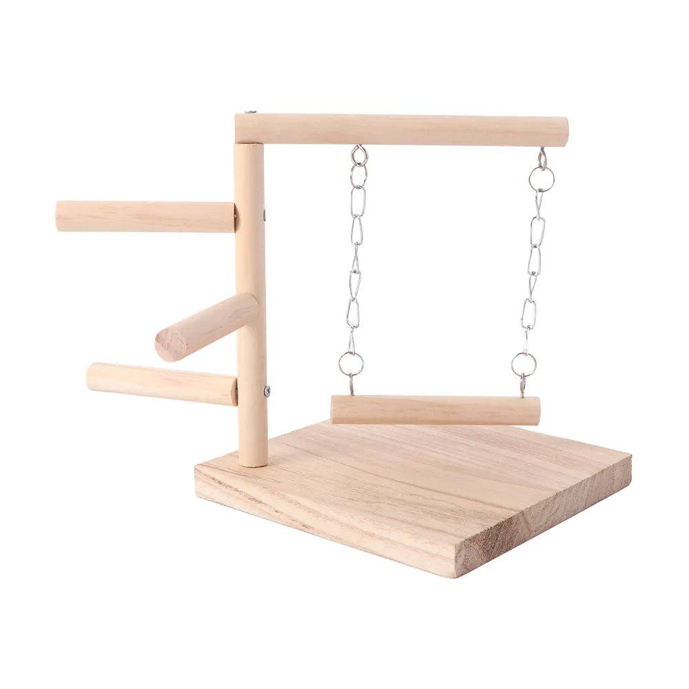 With Swing Bird Table Training Stand Solid Wood Comfortable Grip Wood Parrot Play Rack Non-slip Easy To Assemble