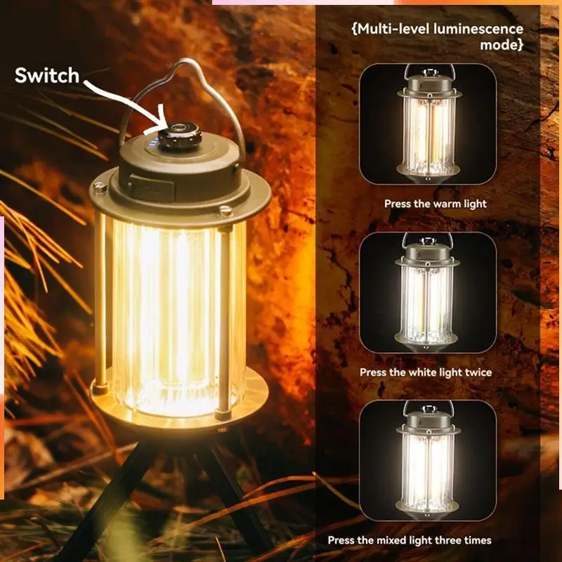 A92Z USB Rechargeable Portable Lantern Camping Light Flashlight Handheld LED Light Outdoor Waterproof 3 Color Light Source