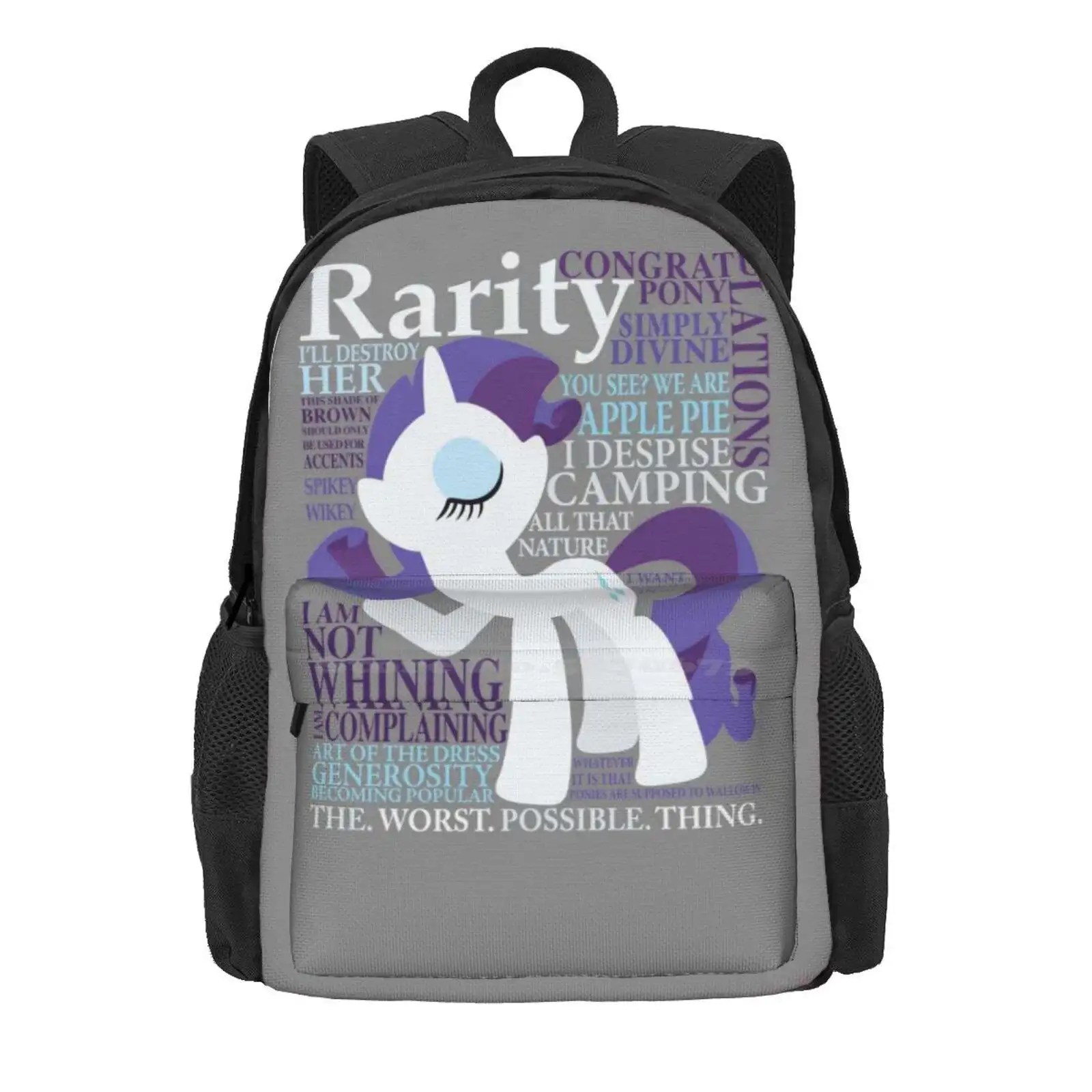 The Many Words Of Rarity Hot Sale Schoolbag Backpack Fashion Bags My Little Rarity Rare Unicorn Brony Mlp Fim Ponies Bronies