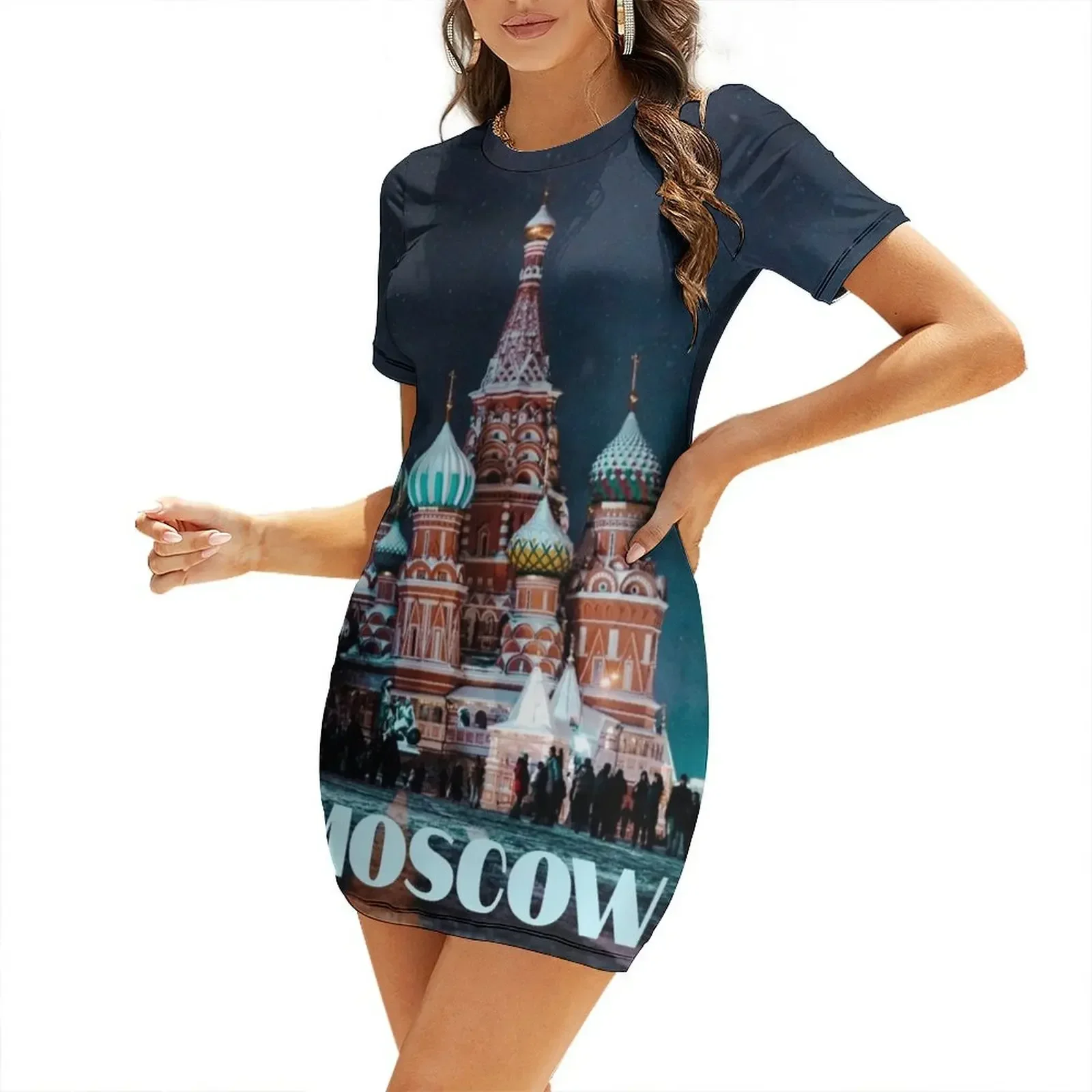 

Moscow Russia St. Basil’s Cathedral Short-Sleeved Dress Dress for girls clothes for woman Women's clothing