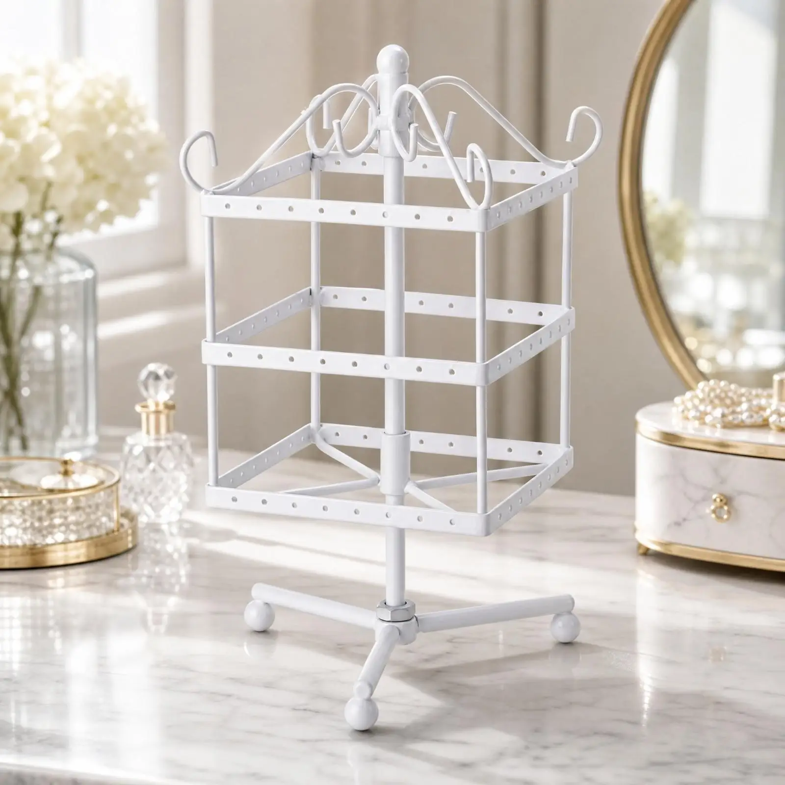 Three Tier Metal Earring Stand Display Rack 96 Holes Jewelry Organizer for Necklace Bracelet Holder