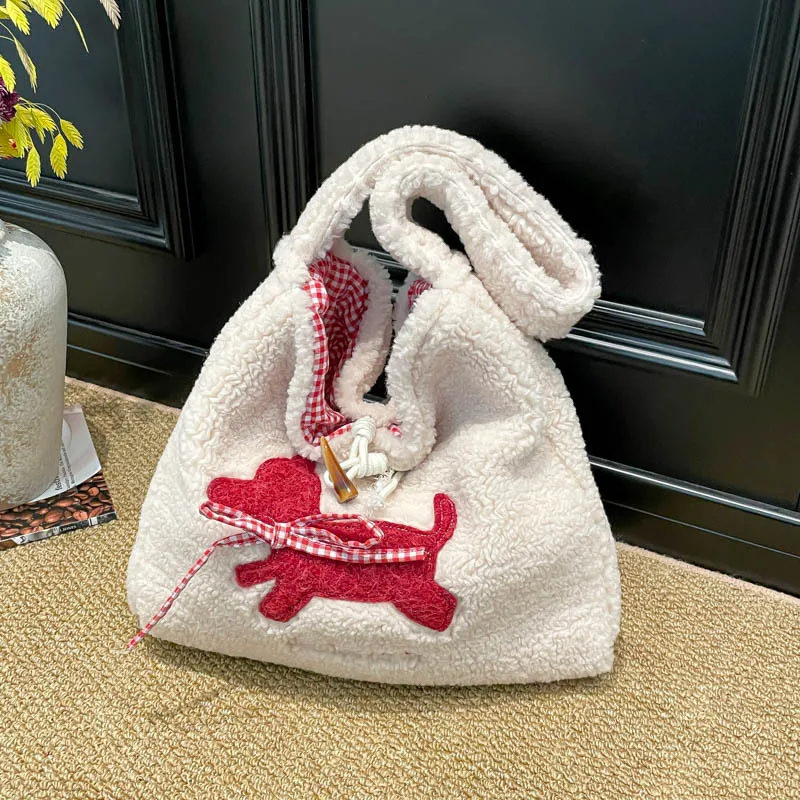 

Корейский стиль, пушистая универсальная сумка через плечо, женская сумка через плечо большой вместимости для колледжа, простые сумки для хранения с текстурой