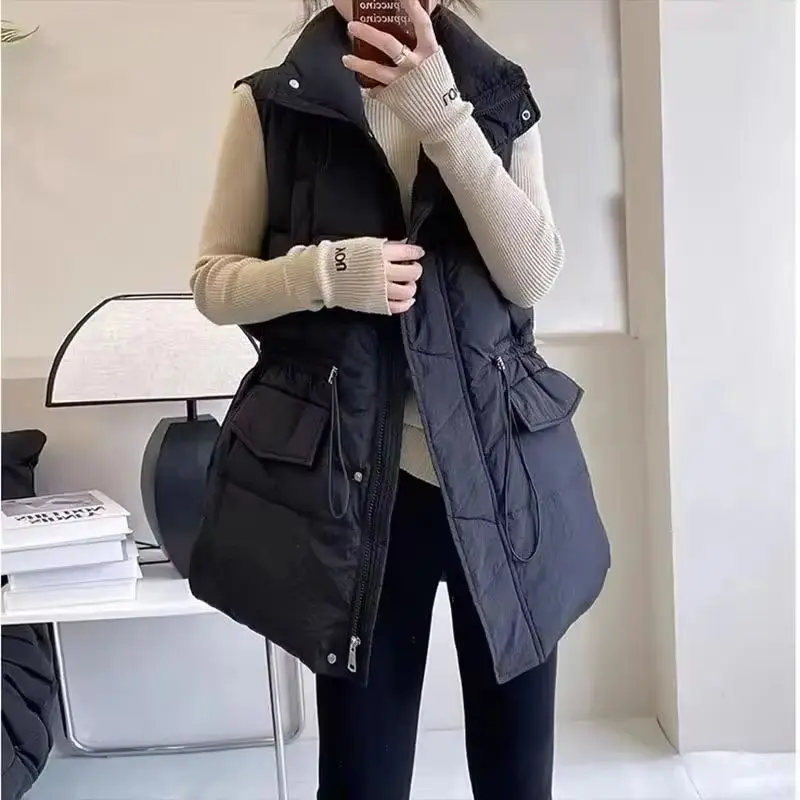 

Autumn Winter Down Cotton Vest Jacket Women New Sleevele Parkas Thick Warm Waist Vest Coat Female Waistcoat Overcoat Ladies Tops