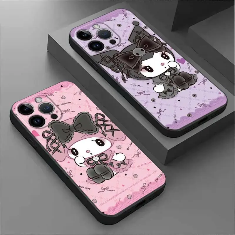 Wear A Bow Kuromi And My Melody Phone Case for iPhone 14 11 13 12 Pro Max XR X XS 8 7 6 6S Plus MINI Silicone Cover