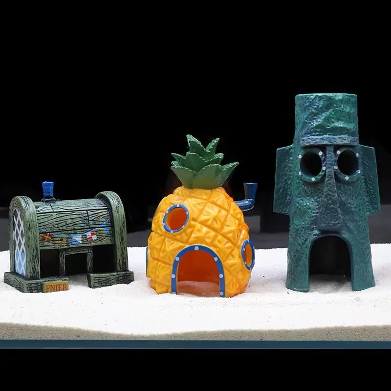 Fish Tank Decor Figures Ornaments Simulation Resin Pineapple House Fish Tank Decoration Landscaping Aquarium Accessories