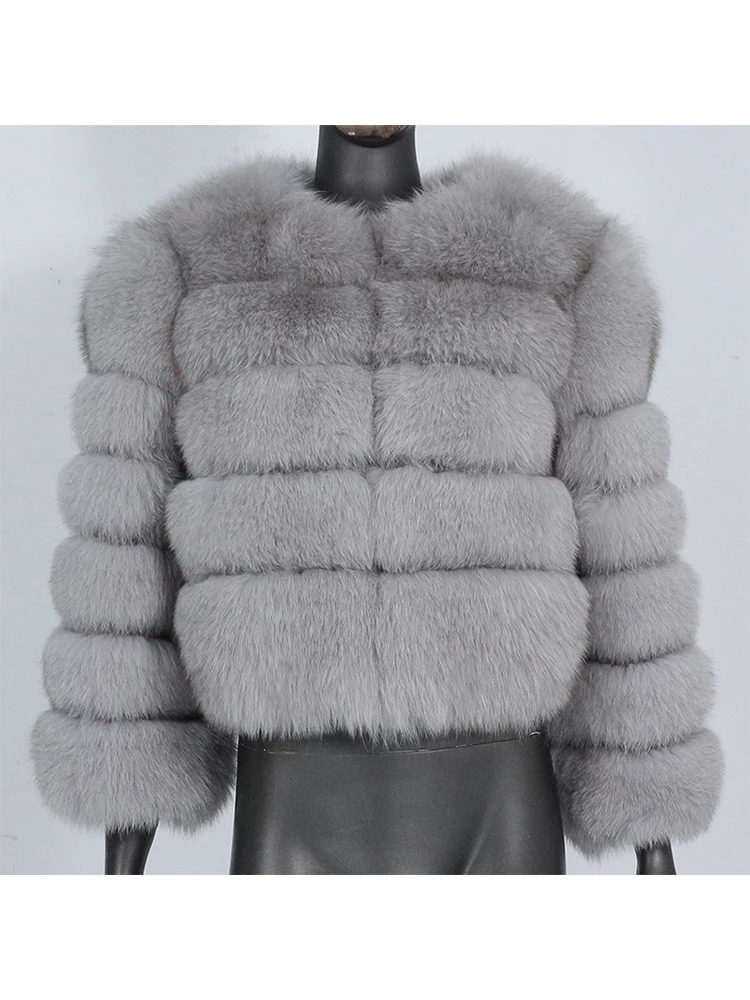 FURYOURSELF 2023 Real Fox Fur Casaco Mulheres Casaco De Inverno Natural Pele De Raposa Outerwear O-pescoço Três Quartos de Manga Quente Luxo Novo