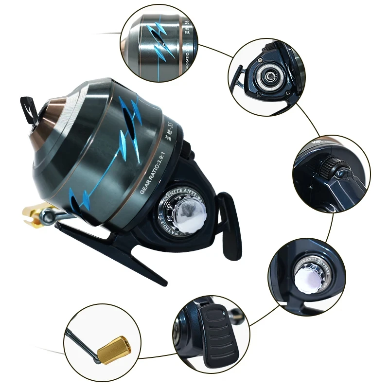 Fishing Reel Slingshot Shooting Fish Spinning Hand Wheel 6+1BB Metal Closed Line Wheel Left/Right Rocker Arms Interchangeable