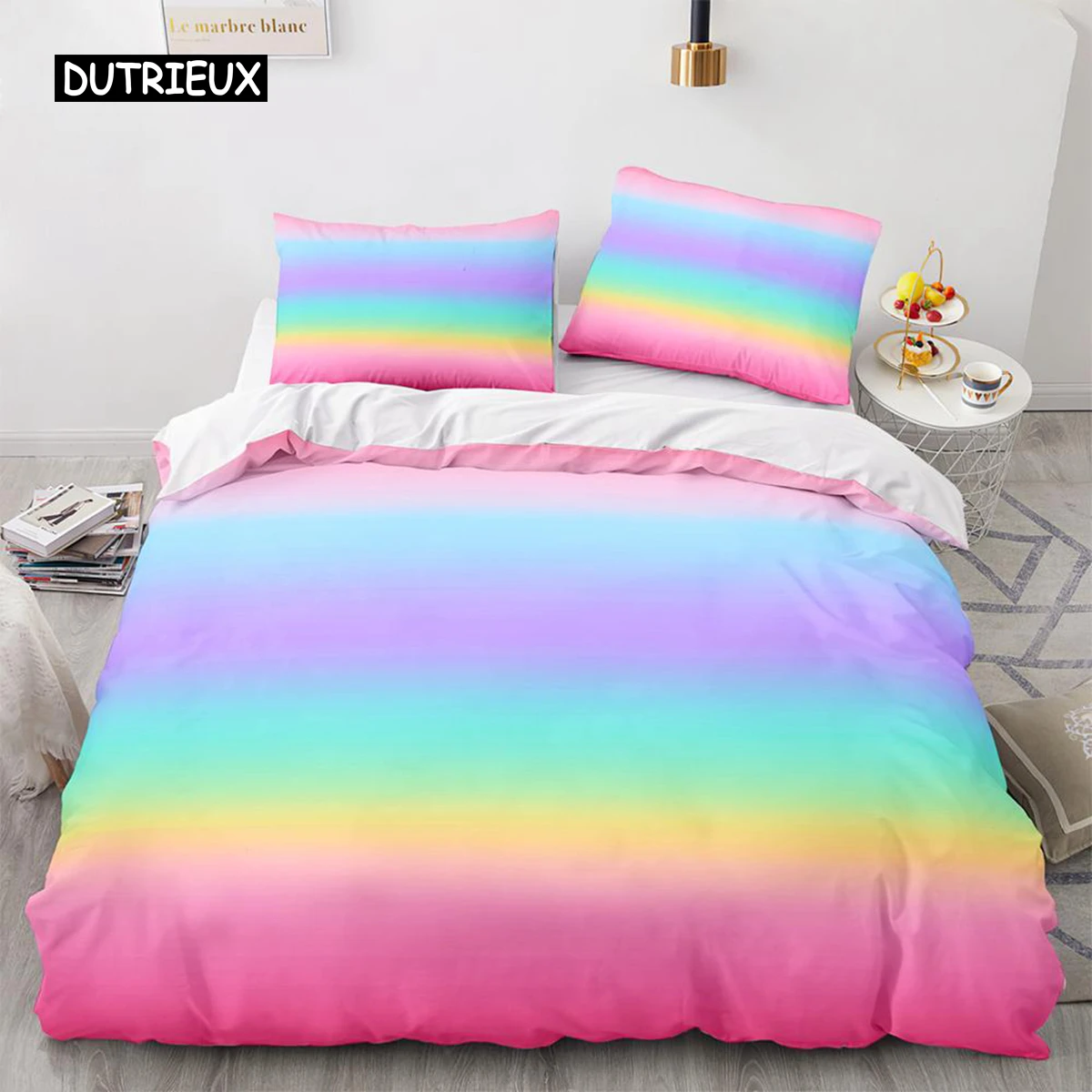 

Rainbow Gradient Duvet Cover Set Queen Size Rainbow for Kids Girls Cute Style Bedding Set Polyester Single King Twin Quilt Cover