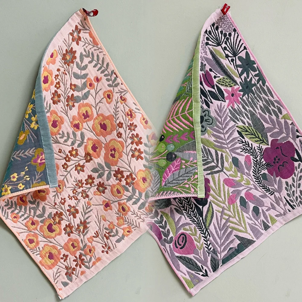 Paño para platos de algodón puro decorativo de gasa de algodón de 4 capas, toalla de té de secado rápido, 38x40cm, toalla de mano grande Floral Retro para el hogar y el restaurante