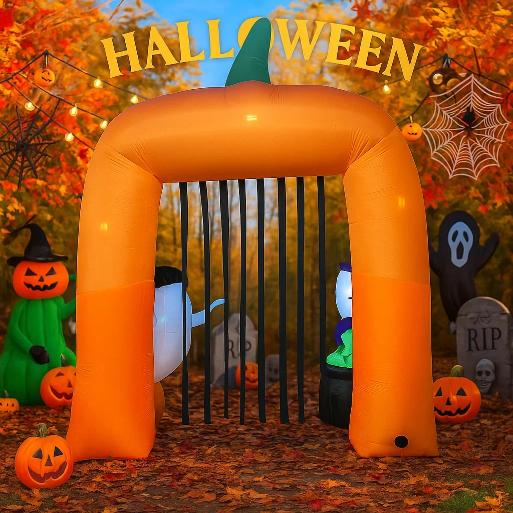 12-футовая гигантская надувная арка в виде тыквы на Хэллоуин — с призраком ведьмы и светодиодными фонарями — идеально подходит для сада и дома, праздничного декора